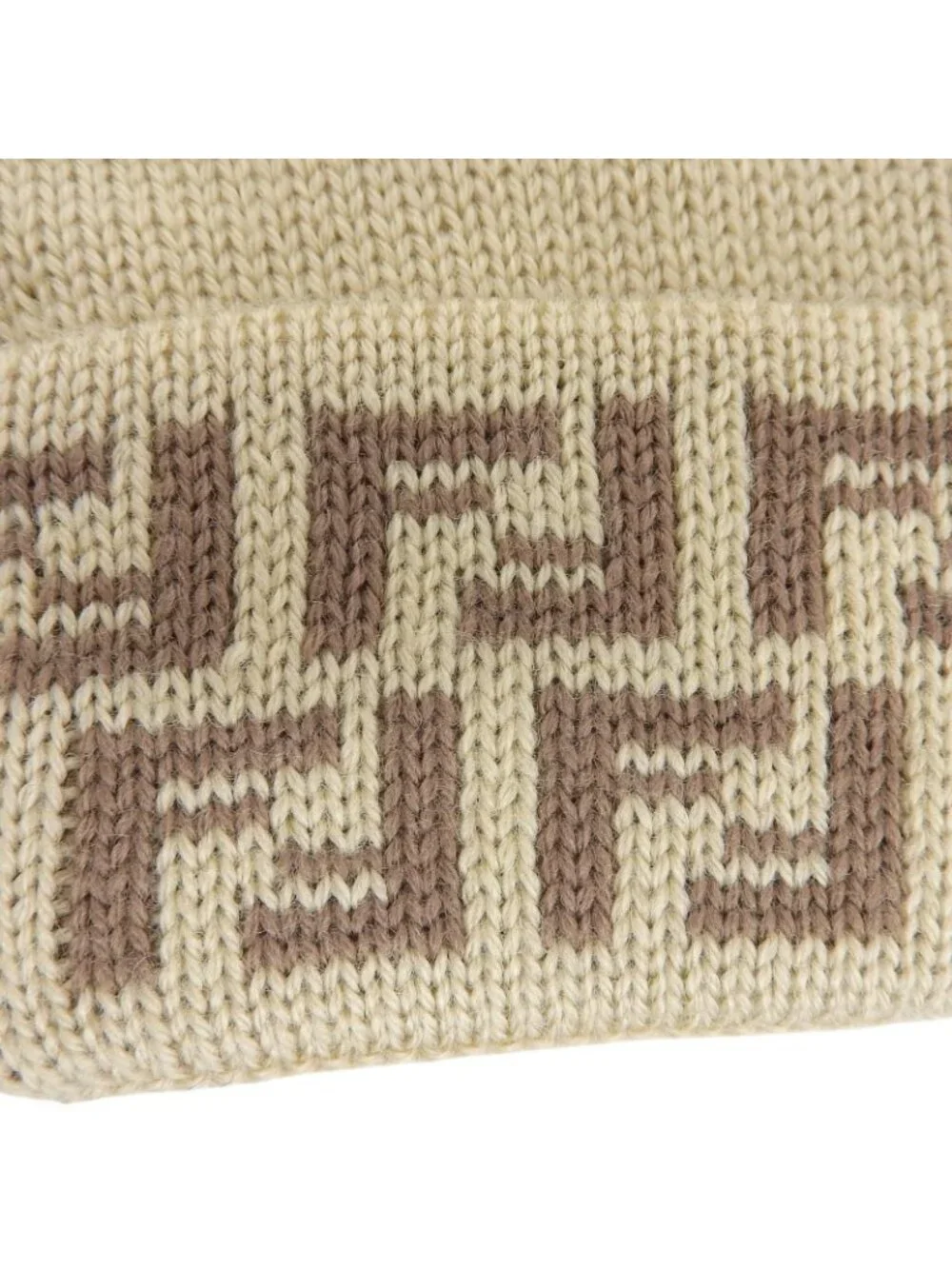 Fendi Wool 100% Zucchino FF Logo Knit Gloves Beige TU
